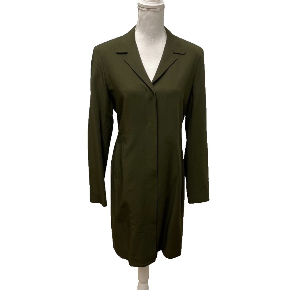Tahari Wool Trench Coat Womens 8‎ Green Professional Career Business Teacher